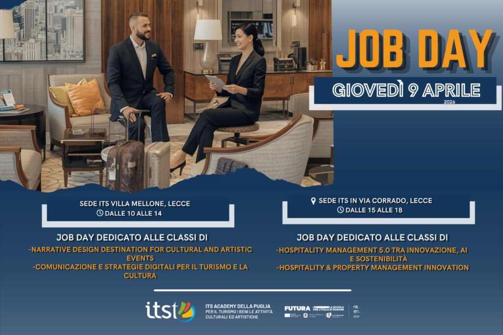 Job Day all’ITS Academy Turismo, Arte e Cultura della Puglia: il 9 aprile appuntamento presso le sedi di Lecce.